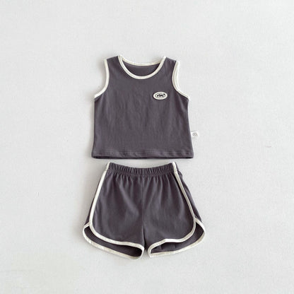 Summer Baby Kids Unisex Sleeveless Vest and Shorts Clothing Set, MyKids-USA®, Baby & Children's Outfits, MyKids-USA - Size/Age - 73 (6-9M) - Color - Grey -  -  - TR2605012124-B.