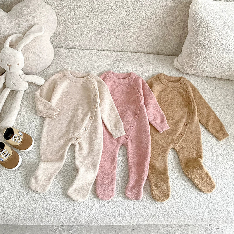 Autumn and Winter Arrival Unisex Baby’s Solid Color Crew Neck Fluffy Rompers, MyKids-USA®, Baby One-Pieces, MyKids-USA -  -  -  -  -  -  - 