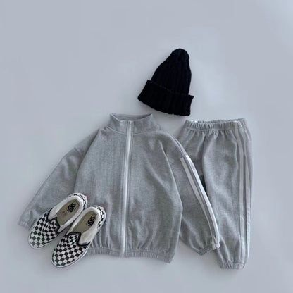 Autumn Kids Unisex Casual Striped Long Sleeves Zip-up Stand Collar Top and Pants Clothing Set, MyKids-USA®, Baby & Toddler Outfits, MyKids-USA - Size/Age - 73 (6-9M) - Color - Grey -  -  - TR2411172337-C