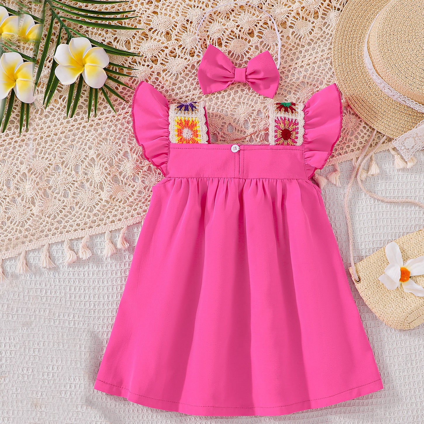 Summer Baby Kids Girls Fly Sleeves Jacquard Pattern Color Patchwork Dress, MyKids-USA®, Baby & Children's Dresses, MyKids-USA -  -  -  -  -  -  - .