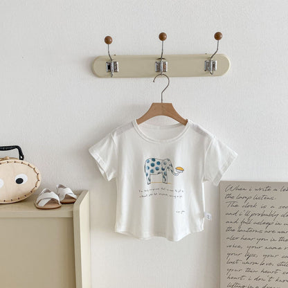 Summer Boys and Girls’ Cartoon and Letters Pattern T-shirt in European and American Style, MyKids-USA®, T-Shirts, MyKids-USA - Size/Age - 90 (12-24M) - Color - White -  -  - TR2603142359-D.