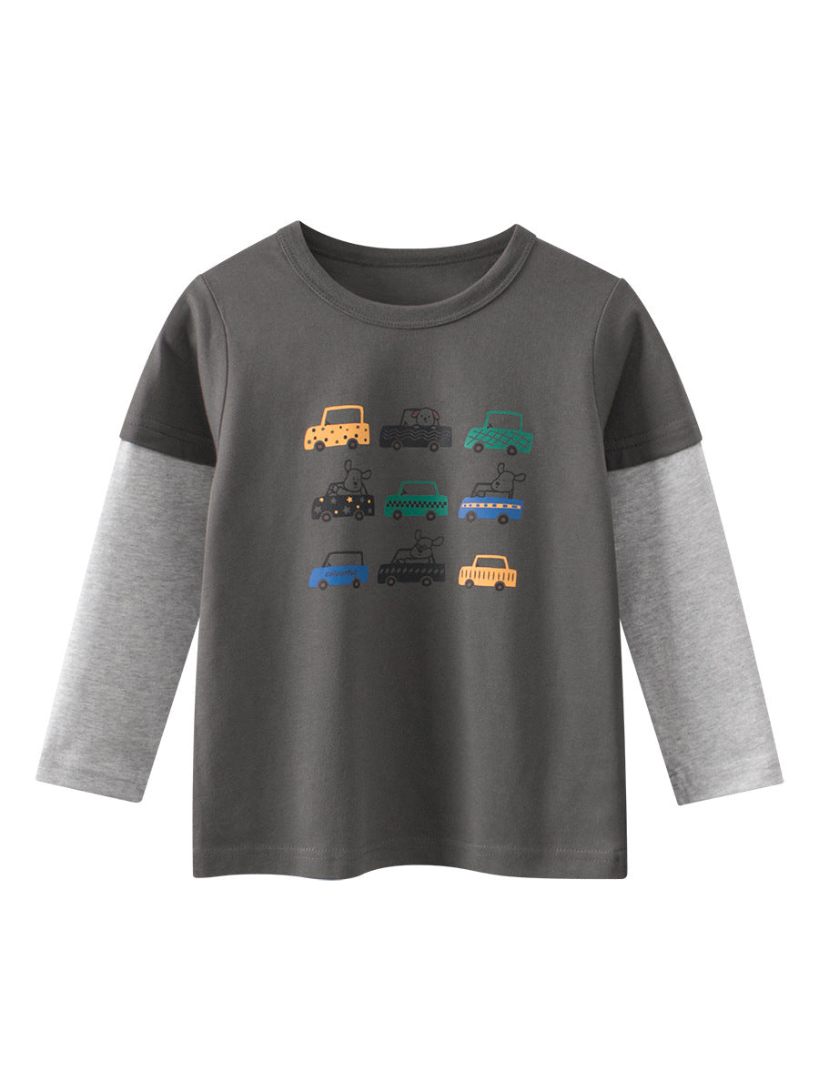 Spring Baby Kids Boys Cars Cartoon Print Long Sleeves Crew Neck Color Patchwork Top, MyKids-USA®, T-Shirts, MyKids-USA -  -  -  -  -  -  - .