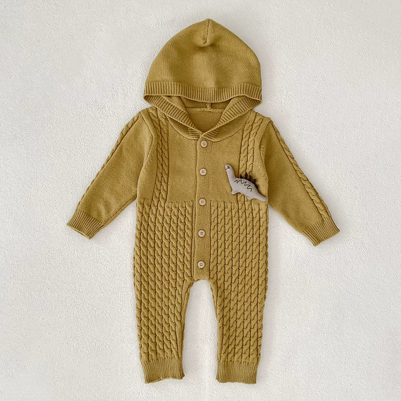 Autumn Arrival Unisex Baby’s Solid Color Geometric Jacquard and Cartoon Dinosaurs Pattern Knitted Rompers, MyKids-USA®, Baby One-Pieces, MyKids-USA - Size/Age - 66 (3-6M) - Color - Green -  -  - TR2507212136-B