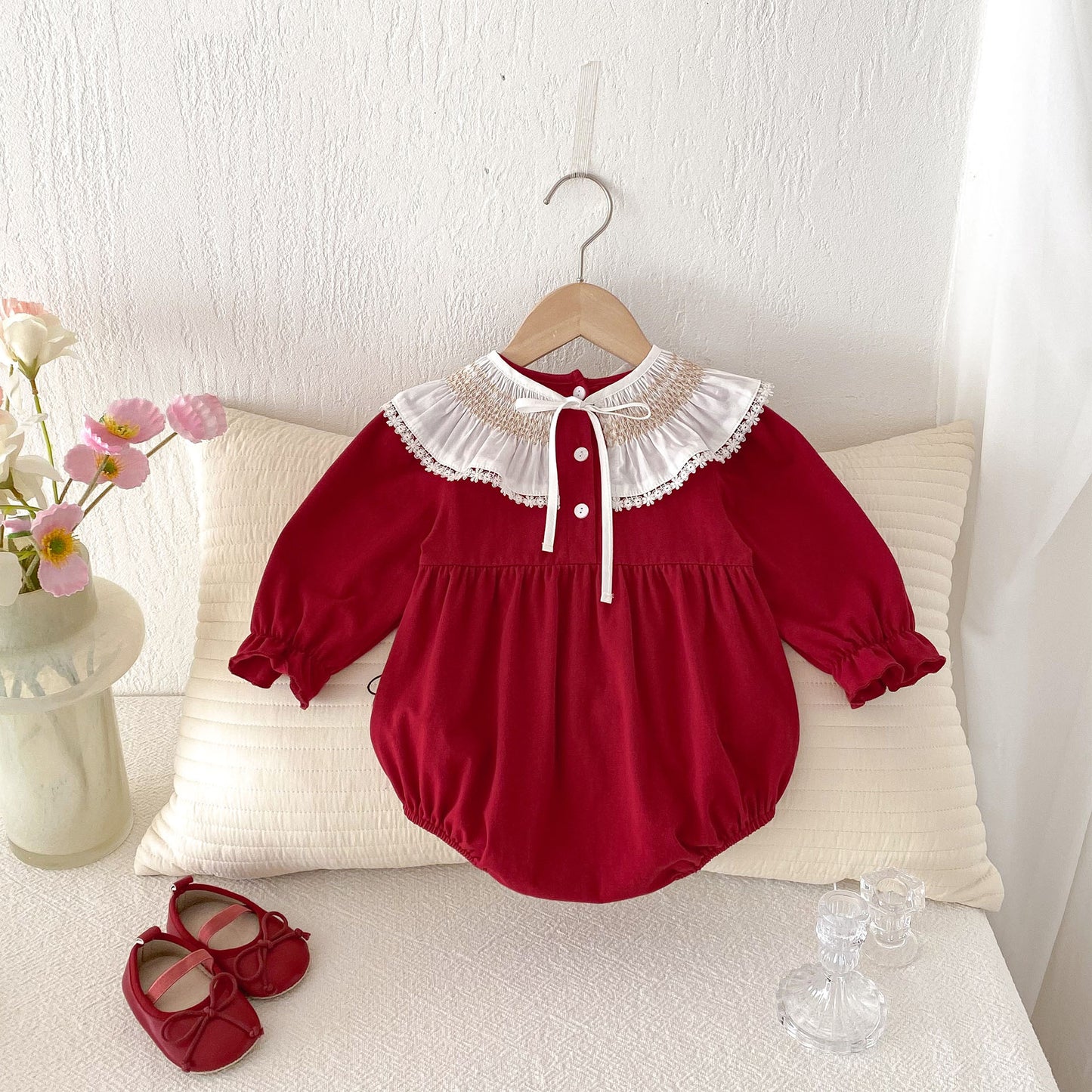 Spring Arrival Baby Girls Cute Floral Pattern Lace Trim Long Sleeves bodysuit, MyKids-USA®, Baby One-Pieces, MyKids-USA -  -  -  -  -  -  - .