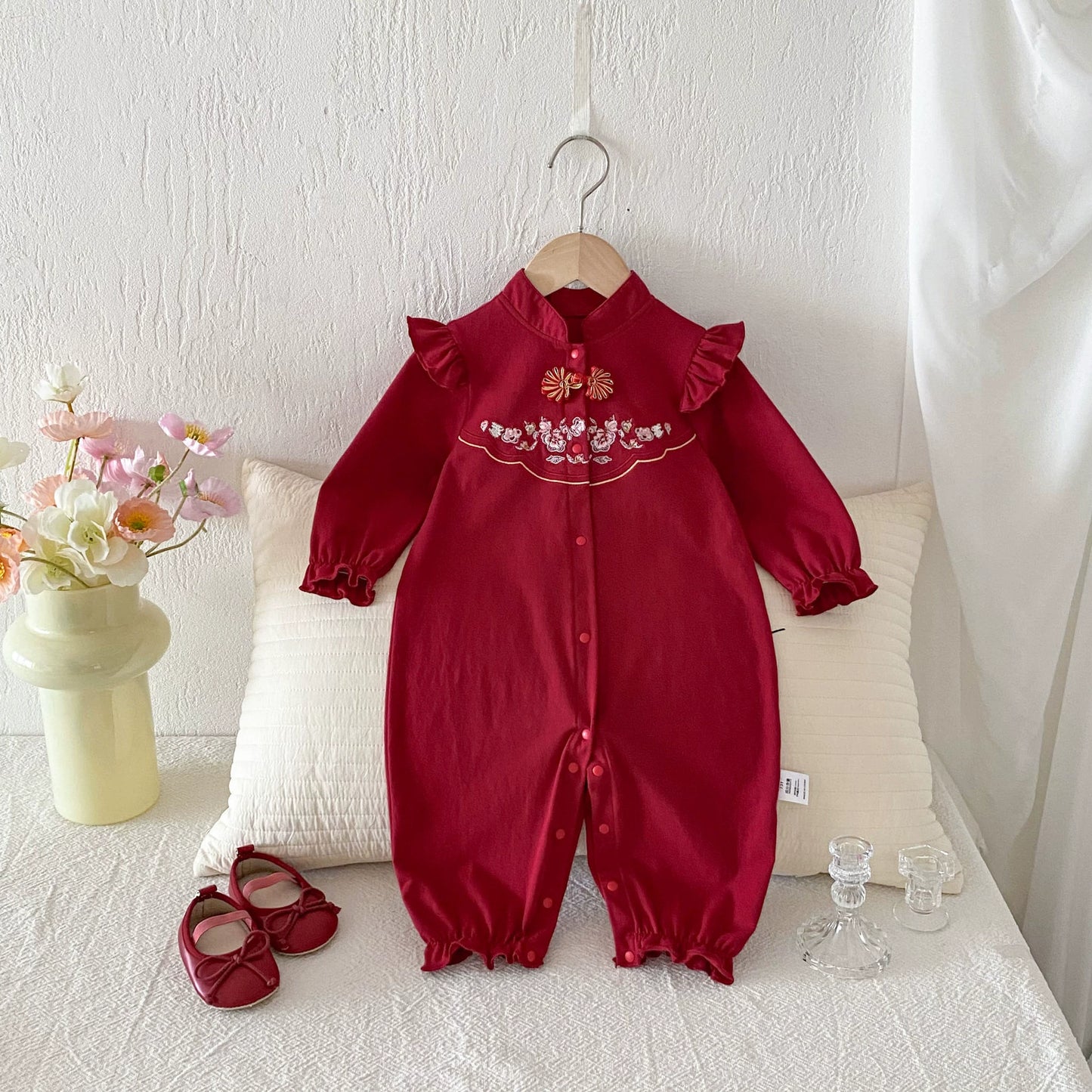 Autumn Arrival Baby Girls Long Sleeves Flowers Embroidered Pattern Single Breasted Rompers, MyKids-USA®, Baby One-Pieces, MyKids-USA -  -  -  -  -  -  - 