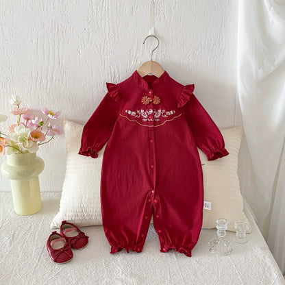 Autumn Arrival Baby Girls Long Sleeves Flowers Embroidered Pattern Single Breasted Rompers, MyKids-USA®, Baby One-Pieces, MyKids-USA -  -  -  -  -  -  - 