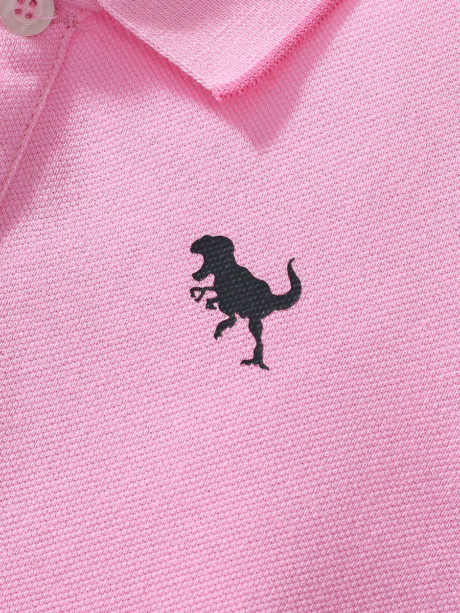 Summer Baby Kids Girls Short Sleeves Black Logo Polo Design Pink Dress