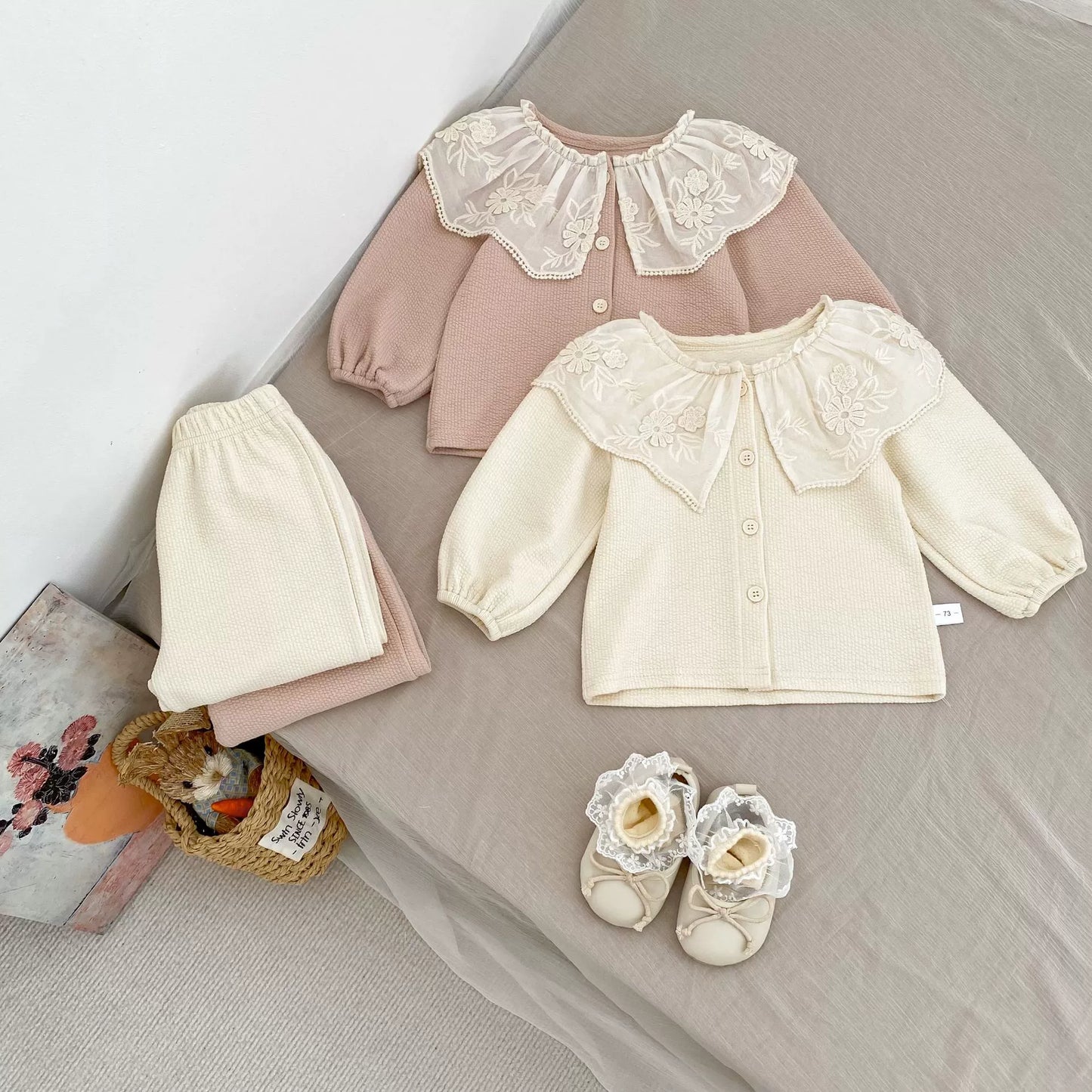 Spring and Autumn Kids Girls Embroidered Pattern Collar Long Sleeves Top Cardigan and Plain Pants Clothing Set, MyKids-USA®, Baby & Toddler Outfits, MyKids-USA -  -  -  -  -  -  - 