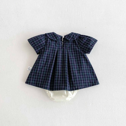 Summer  Arrival Baby Girls Cute Plaid Short Sleeves Butterfly-bow Decorated Onesies, MyKids-USA®, Baby One-Pieces, MyKids-USA -  -  -  -  -  -  - 