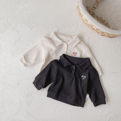 MyKids-USA® Spring and Autumn Baby Kids Unisex Long Sleeves Letters Pattern Polo Top and Shorts Clothing Set