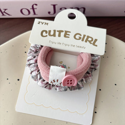 Collection of 2 Cute Plaid and Plain Hair Ties, MyKids-USA®, Ponytail Holders, MyKids-USA - Size/Age - Average Size (0-12Y） - Color - Pink -  -  - TR2604262203-F.
