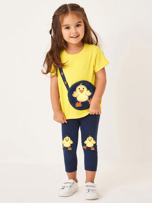 Summer Girls Ducks Cartoon T-Shirt And Pants 2-Piece Set