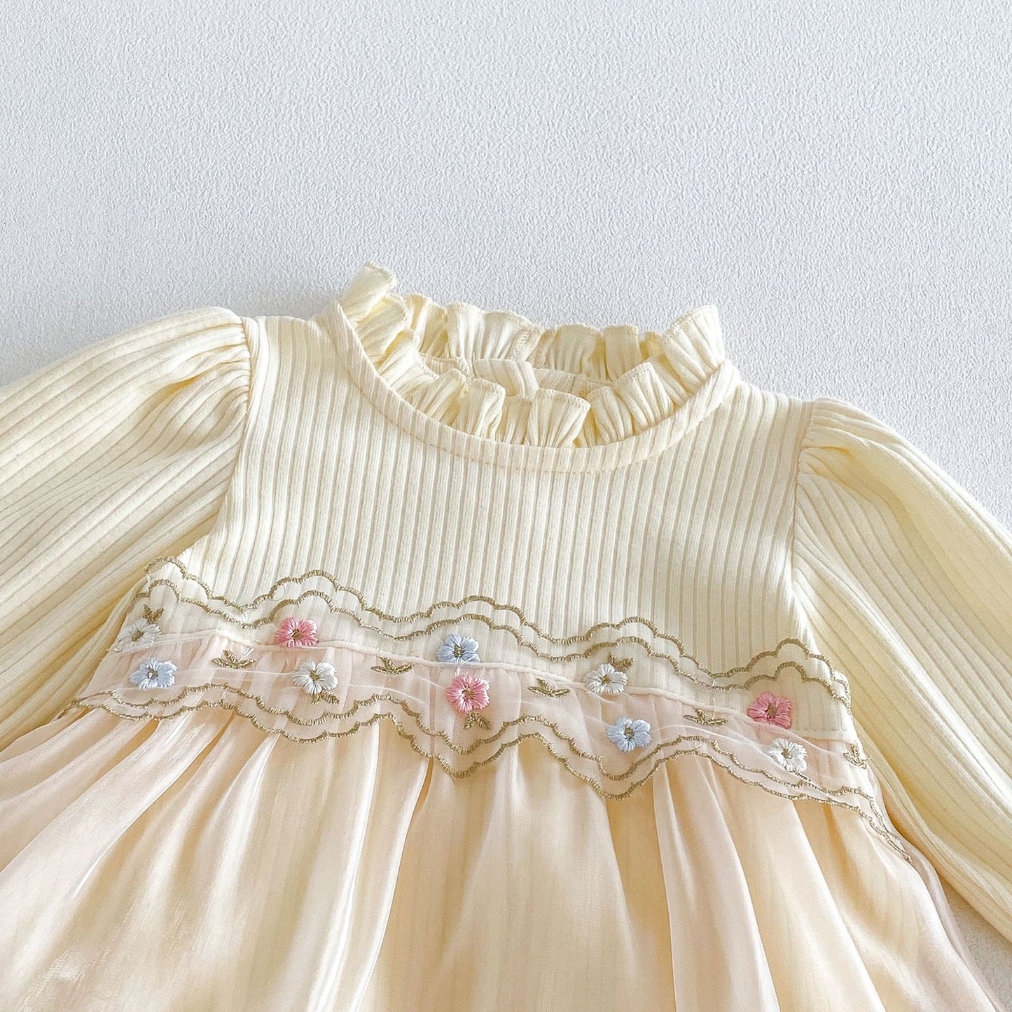 MyKids-USA® Autumn Arrival Baby Girls Long Sleeves Cute Flowers Embroidered Pattern Bodysuit Dress