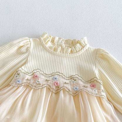 MyKids-USA® Autumn Arrival Baby Girls Long Sleeves Cute Flowers Embroidered Pattern Bodysuit Dress