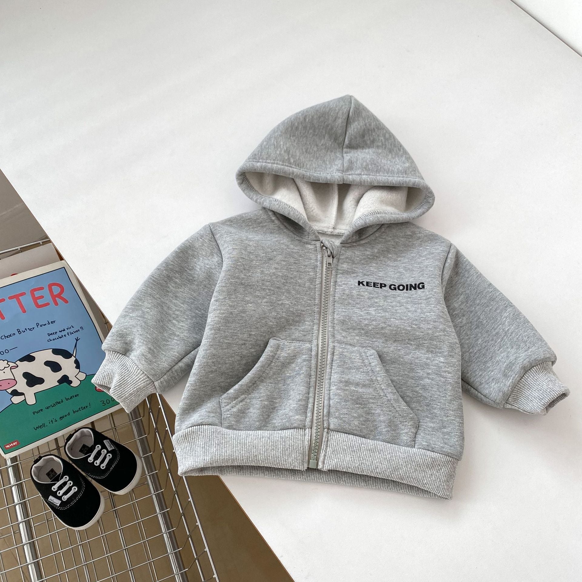 Arrival Baby Kids Unisex Letters Print Zip-up Hooded Thick Coat, MyKids-USA®, Baby & Toddler Outerwear, MyKids-USA - Size/Age - 73 (6-9M) - Color - Grey -  -  - TR2411061701-A