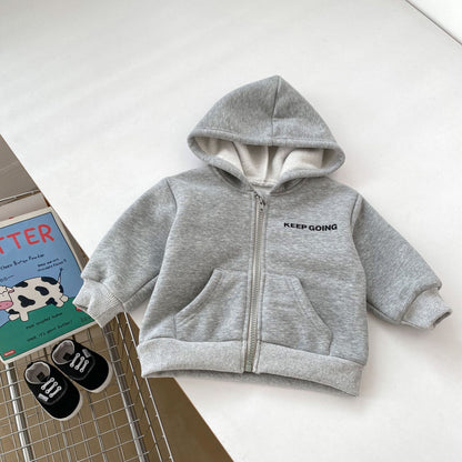 Arrival Baby Kids Unisex Letters Print Zip-up Hooded Thick Coat, MyKids-USA®, Baby & Toddler Outerwear, MyKids-USA - Size/Age - 73 (6-9M) - Color - Grey -  -  - TR2411061701-A