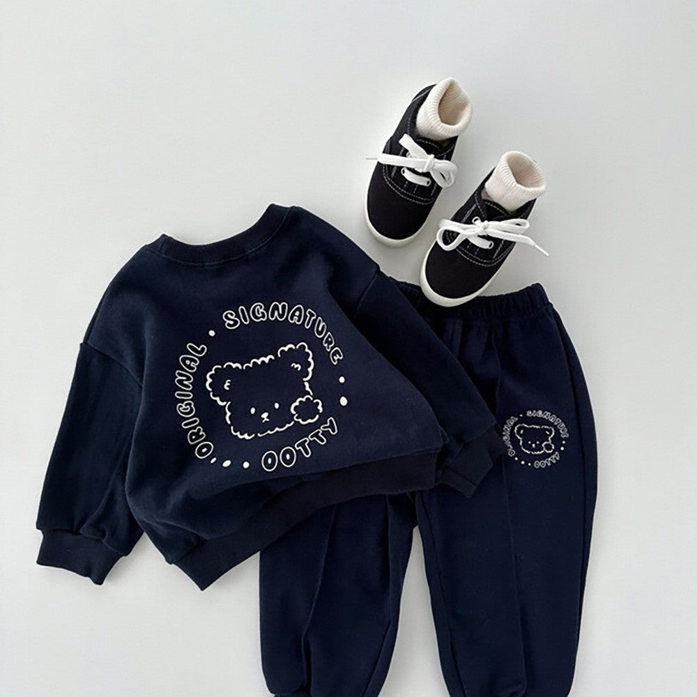 Spring and Autumn Kids Unisex Casual Teddy Pattern Long Sleeves Top Sweatshirt and Pants Clothing Set, MyKids-USA®, Baby & Toddler Outfits, MyKids-USA - Size/Age - 66 (3-6M) - Color - Navy Blue (Dark Blue) -  -  - TR2411172325-B
