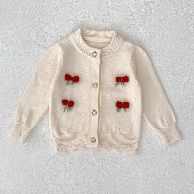 Autumn Arrival Baby Girls Comfortable Flowers and Hollow-out Pattern Knitted Long Sleeves Cardigan, MyKids-USA®, Cardigans, MyKids-USA - Size/Age - 73 (6-9M) - Color - White -  -  - TR2507262235-B