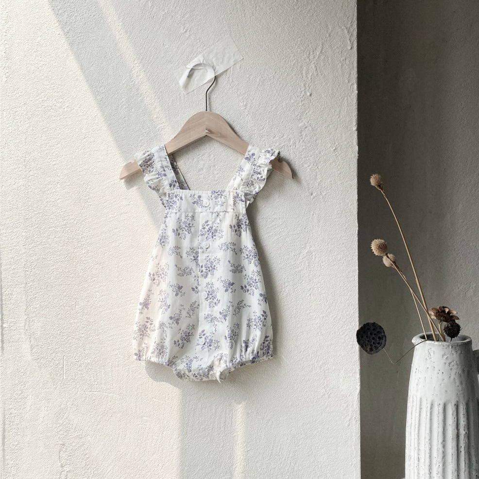 Summer Arrival Baby Girls Sleeveless Floral Strap Bodysuit