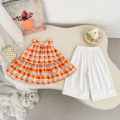 Arrival Summer Baby Kids Girls Sleeveless Plaid Pattern Top and Plain Pants, MyKids-USA®, Baby & Children's Outfits, MyKids-USA -  -  -  -  -  -  - .