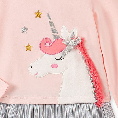 Girls’ Clothing Spring Collection – Unicorn Pattern Children’s Shirt Patchwork Dress