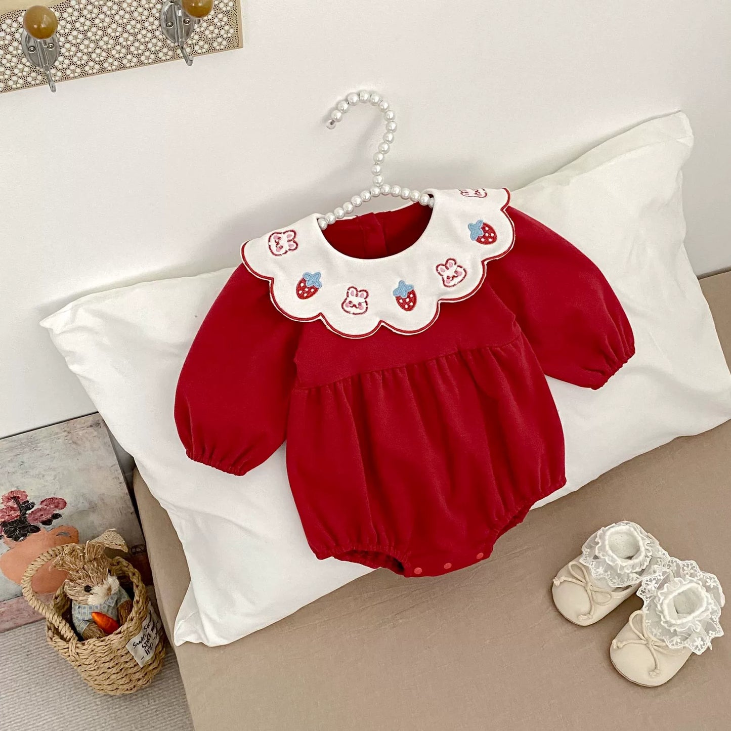 Autumn Arrival Baby Girls Color Patchwork Long Sleeves Rabbits and Fruits Pattern Onesies, MyKids-USA®, Baby One-Pieces, MyKids-USA -  -  -  -  -  -  - 