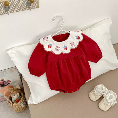 Autumn Arrival Baby Girls Color Patchwork Long Sleeves Rabbits and Fruits Pattern Onesies, MyKids-USA®, Baby One-Pieces, MyKids-USA -  -  -  -  -  -  - 