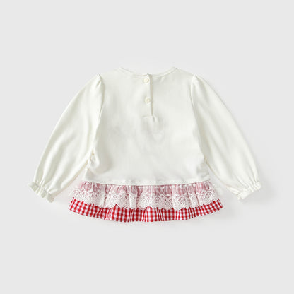 Arrival Autumn Baby Kids Girls Lace Trim Cartoon and Plaid Pattern Long Sleeves Top, MyKids-USA®, Baby & Toddler Tops, MyKids-USA -  -  -  -  -  -  - 