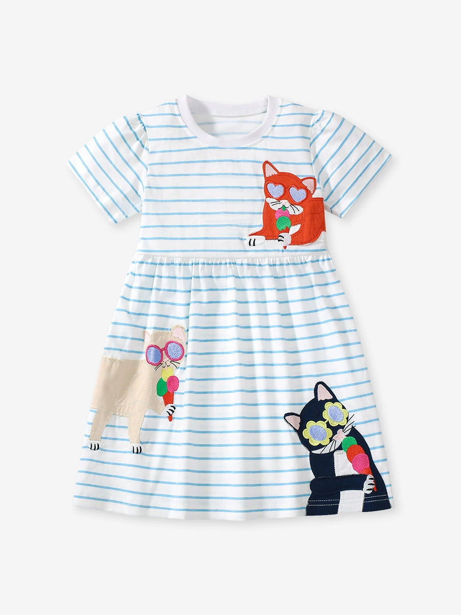 Summer Pure Cotton Animals Cartoon Pattern Short Sleeves Dress for Stylish Girls, MyKids-USA®, Baby & Toddler Dresses, MyKids-USA -  -  -  -  -  -  - 