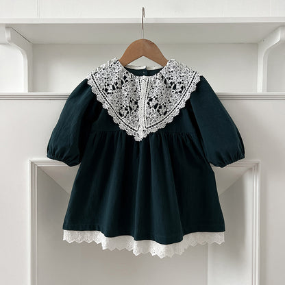 Arrival Autumn Baby Kids Girls Long Sleeves Vintage Hollow-out Lace Collar Dress, MyKids-USA®, Baby & Toddler Dresses, MyKids-USA - Size/Age - 90 (12-24M) - Color - Green -  -  - TR2409061130-A