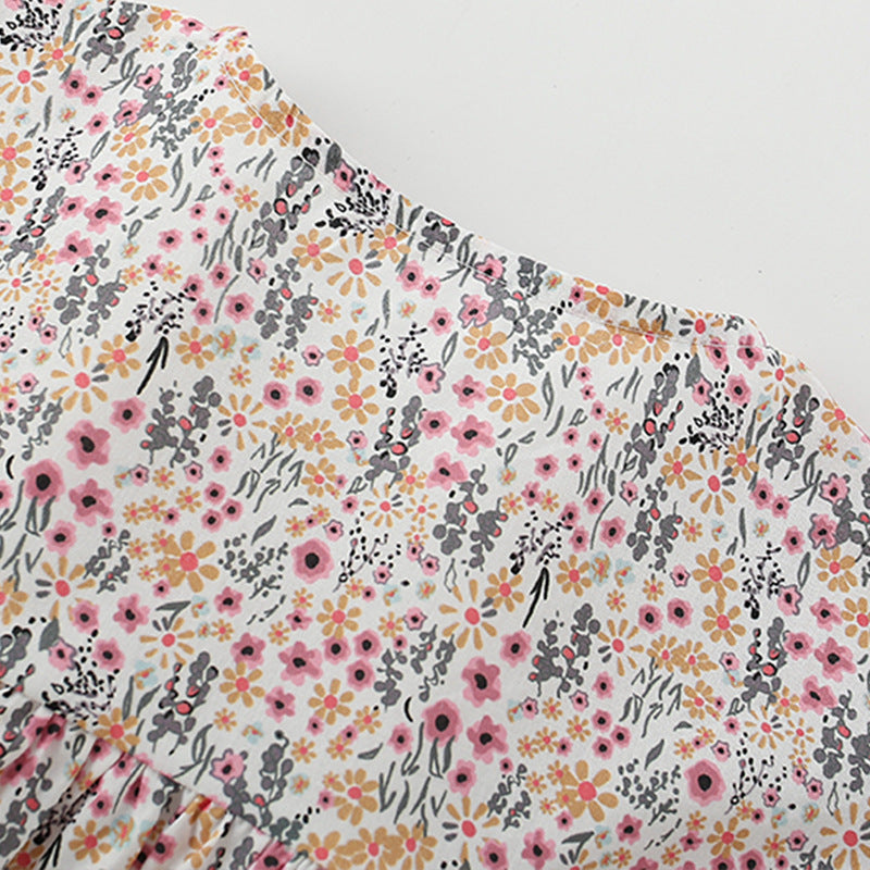 Summer Arrival Flowers Pattern Short Sleeves Single Breasted Dress for Stylish Girls, MyKids-USA®, Baby & Toddler Dresses, MyKids-USA -  -  -  -  -  -  - 