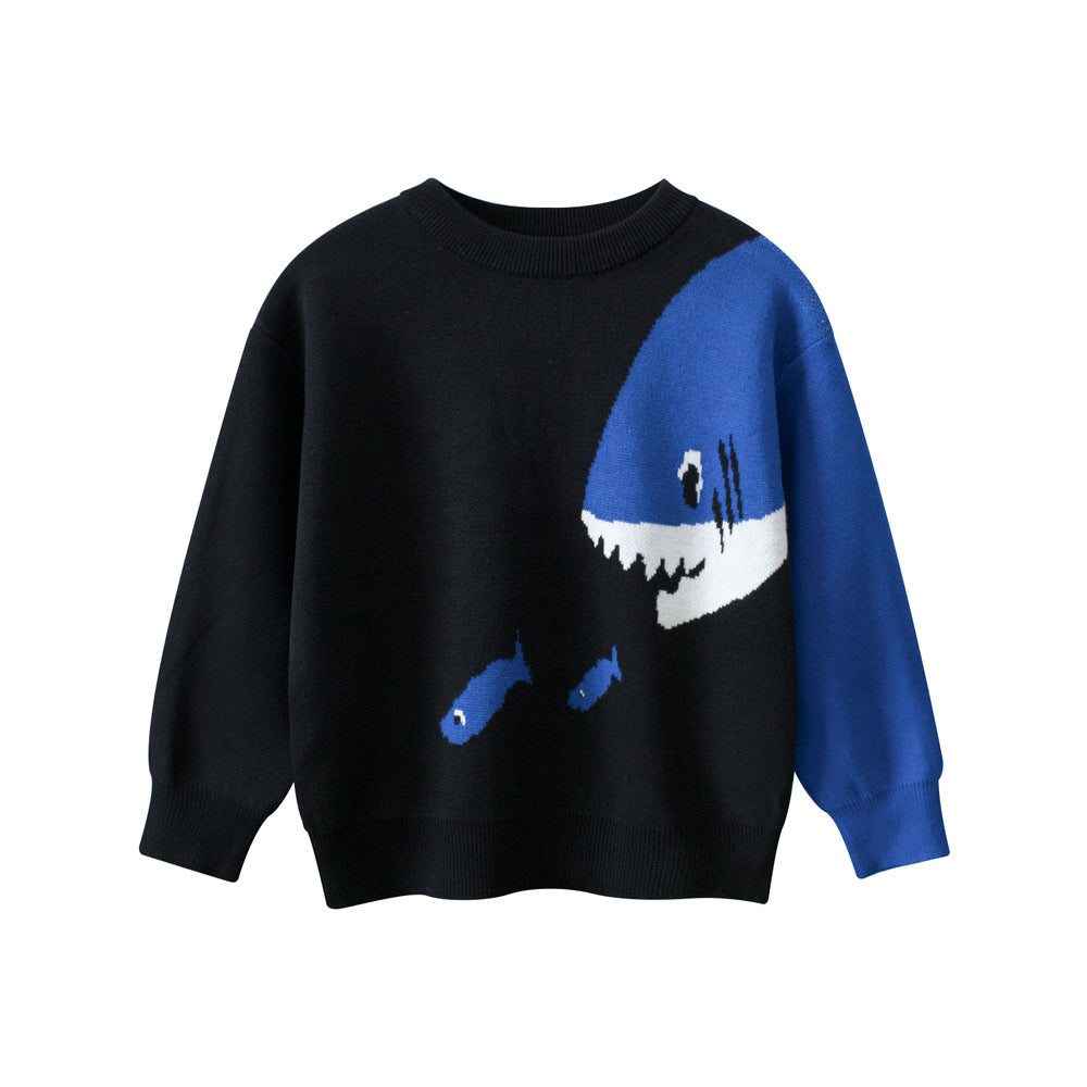Baby Boy Kids Fish and Shark Pattern Crew Neck Long Sleeves Knitwear Pullover, MyKids-USA®, Baby & Toddler Outerwear, MyKids-USA - Size/Age - 90 (12-24M) - Color - Black -  -  - TR2410050903-A