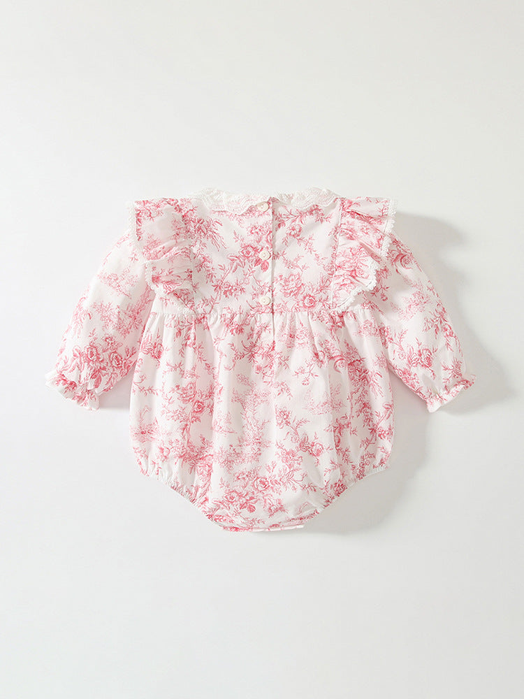 Spring Arrival Baby Girls Flowers Pattern Lace-Trim Collar Onesies Bodysuits, MyKids-USA®, Baby One-Pieces, MyKids-USA -  -  -  -  -  -  - 
