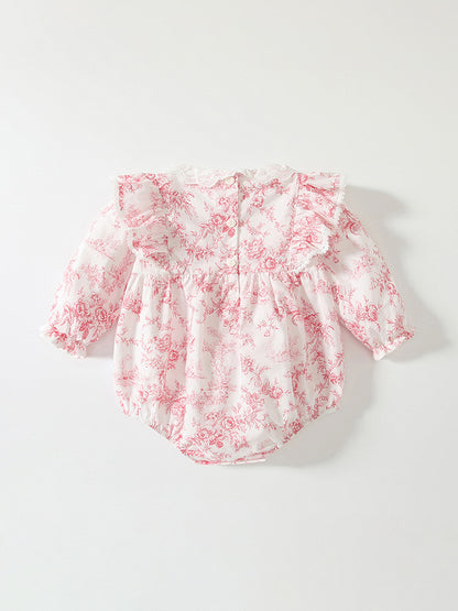 Spring Arrival Baby Girls Flowers Pattern Lace-Trim Collar Onesies Bodysuits, MyKids-USA®, Baby One-Pieces, MyKids-USA -  -  -  -  -  -  - 