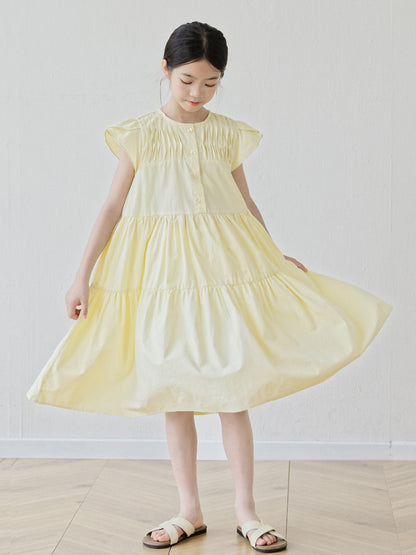 Summer Arrival Short Sleeves Patchwork Design Plain Dress for Stylish Girls