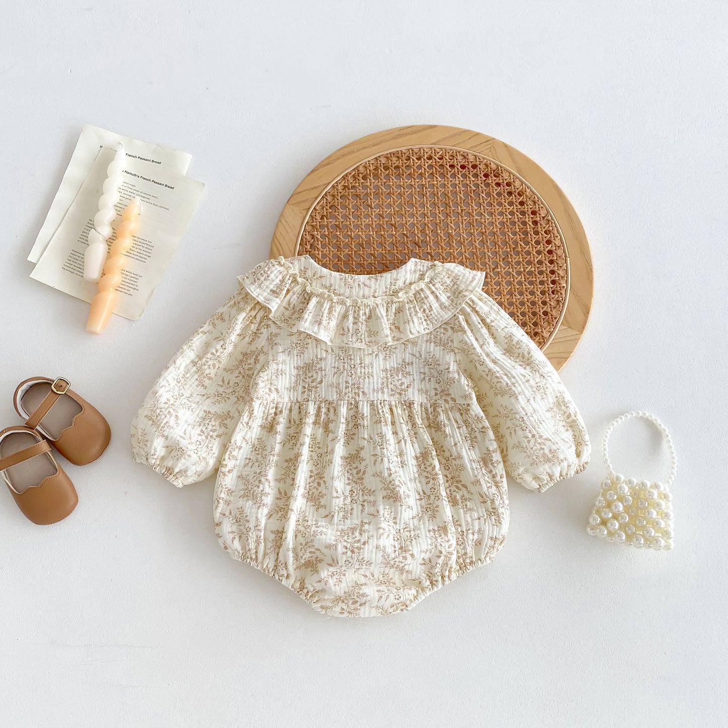 Autumn Arrival Baby Girls Long Sleeves Floral Print Princess Collar Onesies, MyKids-USA®, Baby One-Pieces, MyKids-USA -  -  -  -  -  -  - 