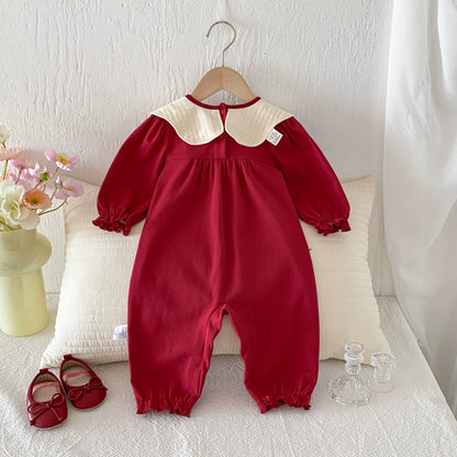 Autumn Arrival Baby Girls Long Sleeves Cartoon Pattern Collar Color Patchwork Rompers, MyKids-USA®, Baby One-Pieces, MyKids-USA -  -  -  -  -  -  - 