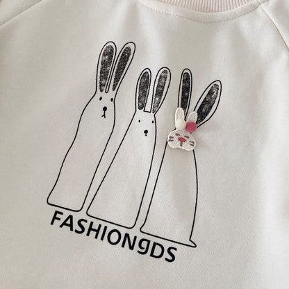 Autumn and Spring Arrival Cartoon Pattern Long Sleeves Crew Neck Pullover for Stylish Girls