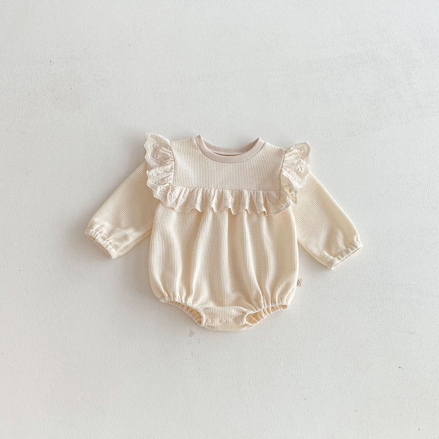 Spring Arrival Baby Girls Long Sleeves Crew Neck Waffle Grid Bodysuit, MyKids-USA®, Bodysuits, MyKids-USA - Size/Age - 66 (3-6M) - Color - Apricot -  -  - TR2603162151-A.