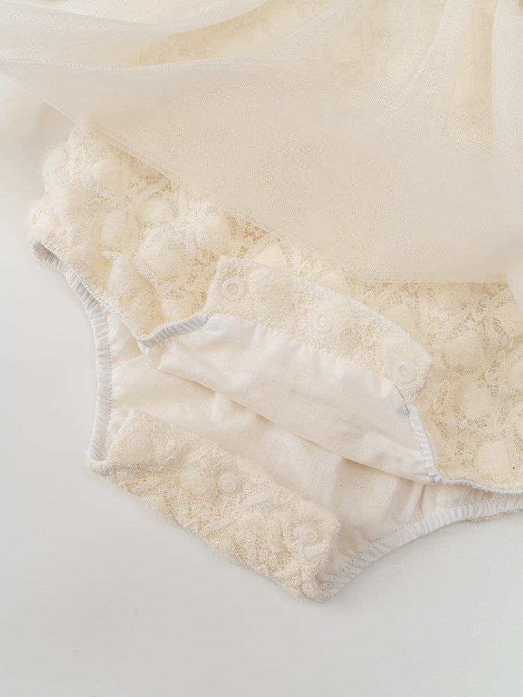 Autumn Tulle Dress Design Baby Girls Beige Geometric and Heart Pattern Long Sleeves Onesies with Princess Collar and Hat, MyKids-USA®, Baby One-Pieces, MyKids-USA -  -  -  -  -  -  - 