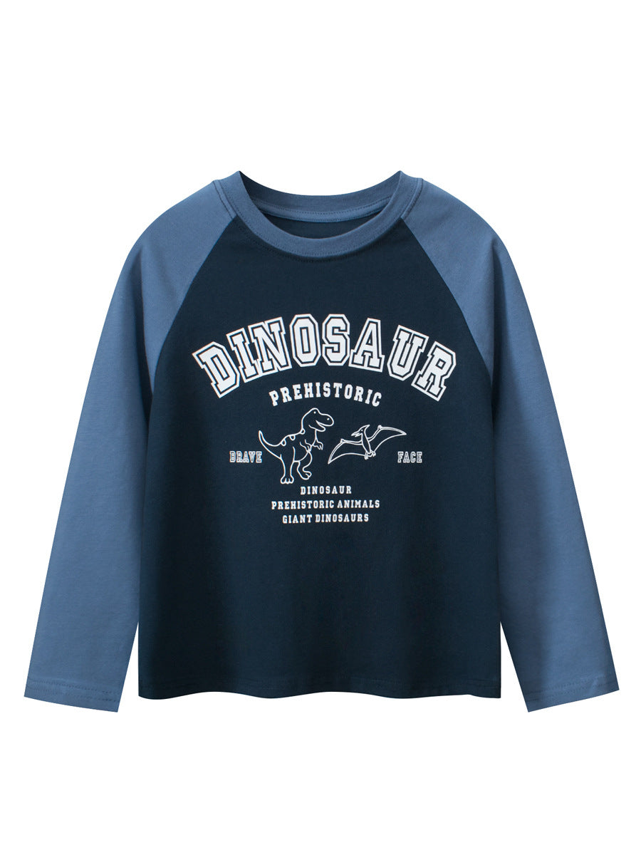 Autumn Arrival Kids Cartoon Print Crew Neck Long Sleeves Color Patchwork Shirt, MyKids-USA®, Baby & Toddler Outerwear, MyKids-USA - Size/Age - 120 (5-7Y) - Color - Navy Blue (Dark Blue) -  -  - TR2410051009-B