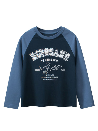 Autumn Arrival Kids Cartoon Print Crew Neck Long Sleeves Color Patchwork Shirt, MyKids-USA®, Baby & Toddler Outerwear, MyKids-USA - Size/Age - 120 (5-7Y) - Color - Navy Blue (Dark Blue) -  -  - TR2410051009-B