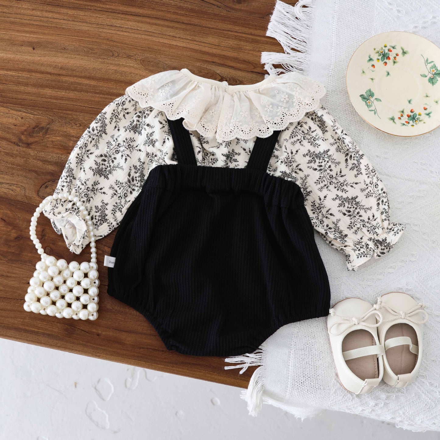 Spring and Autumn Baby Kids Girls Floral Long Sleeves Top and Black Sleeveless Ove rallsClothing Set, MyKids-USA®, Baby & Toddler Shoes, MyKids-USA - Size/Age - 66 (3-6M) - Color - Black -  -  - TR25102623331-A