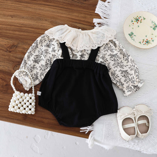 Spring and Autumn Baby Kids Girls Floral Long Sleeves Top and Black Sleeveless Ove rallsClothing Set, MyKids-USA®, Baby & Toddler Shoes, MyKids-USA - Size/Age - 66 (3-6M) - Color - Black -  -  - TR25102623331-A