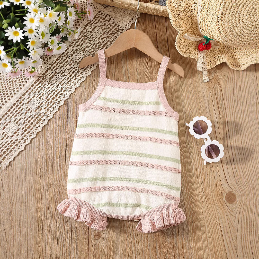 Summer Arrival Baby Girls Cute Thin Striped Pattern Sleeveless Strap Onesies, MyKids-USA®, Baby One-Pieces, MyKids-USA - Size/Age - 66 (3-6M) - Color - Pink -  -  - TR2506171653-B