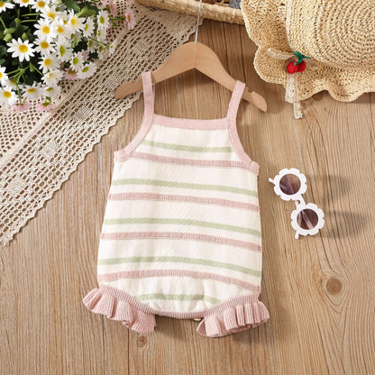 Summer Arrival Baby Girls Cute Thin Striped Pattern Sleeveless Strap Onesies, MyKids-USA®, Baby One-Pieces, MyKids-USA - Size/Age - 66 (3-6M) - Color - Pink -  -  - TR2506171653-B