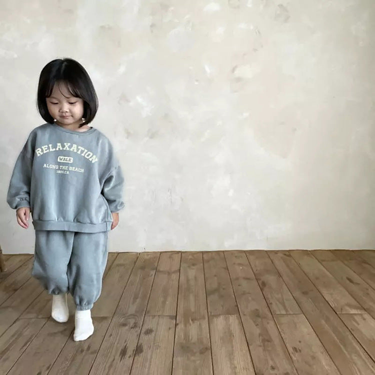 Spring and Autumn Kids Unisex Casual Letters Pattern Long Sleeves Top and Pants Clothing Set, MyKids-USA®, Baby & Toddler Outfits, MyKids-USA - Size/Age - 73 (6-9M) - Color - Blue -  -  - TR2411152124-A