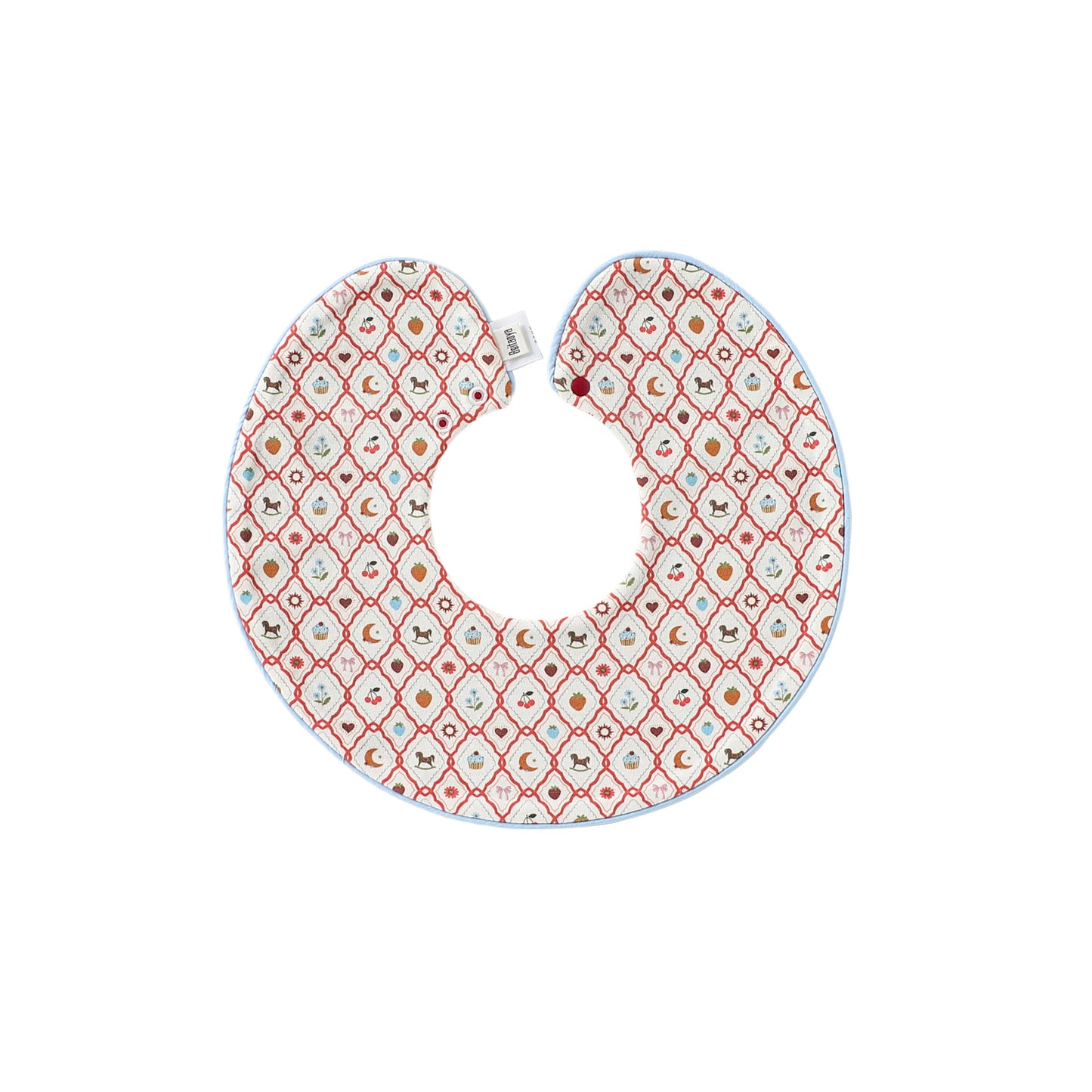 Adorable Flowers and Fruits Pattern Cotton Blend Snap-on Round Shaped Bib, MyKids-USA®, Bibs, MyKids-USA® - Size/Age - M (1-3Y) - Color - Red -  -  - TR2604242318-F.