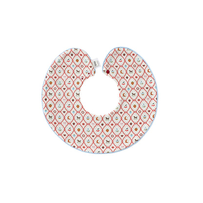 Adorable Flowers and Fruits Pattern Cotton Blend Snap-on Round Shaped Bib, MyKids-USA®, Bibs, MyKids-USA® - Size/Age - M (1-3Y) - Color - Red -  -  - TR2604242318-F.