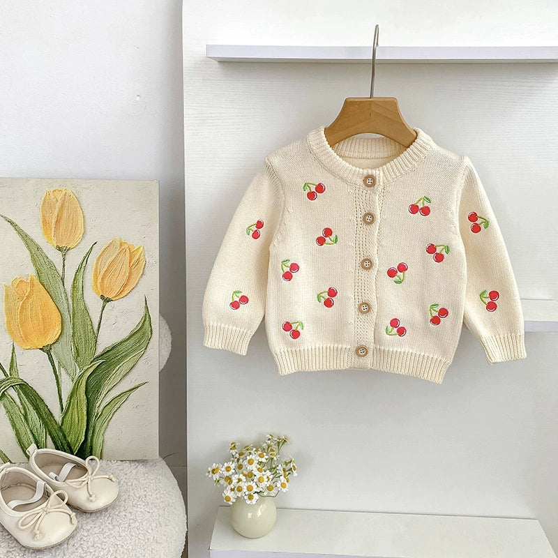 Autumn Arrival Baby Girls Comfortable Vivid Cherry Embroidery Pattern Knitted Long Sleeves Cardigan, MyKids-USA®, Cardigans, MyKids-USA -  -  -  -  -  -  - 